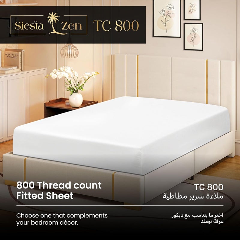 Siesta Zen 100% Egyptian Cotton King Fitted Sheet - 180x200cm, 800 Thread Count, Soft & Fade Resistant - Image 3